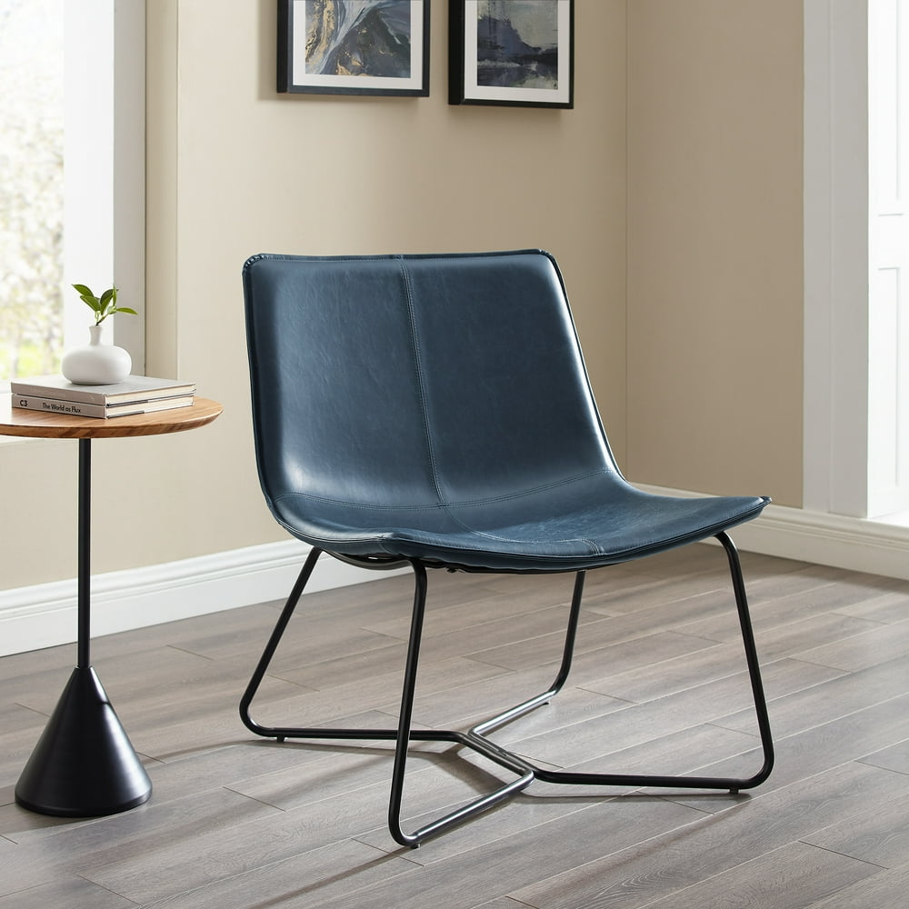 Manor Park Mid Century Modern Faux Leather Accent Chair, Navy Blue