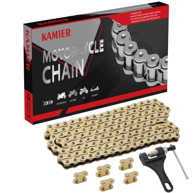 Cadena para moto KAMIER 428 132 eslabones dorados con rompecadenas