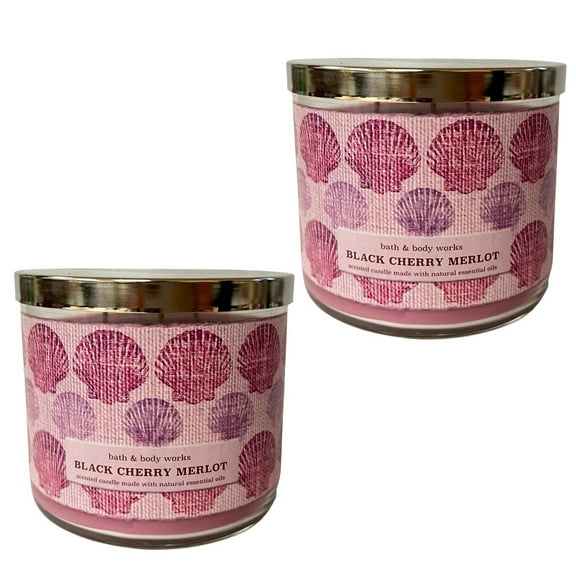 Bath and Body Works (2 Pack) Black Cherry Merlot Scented 3-Wick Candle (14.5 oz / 411 g)