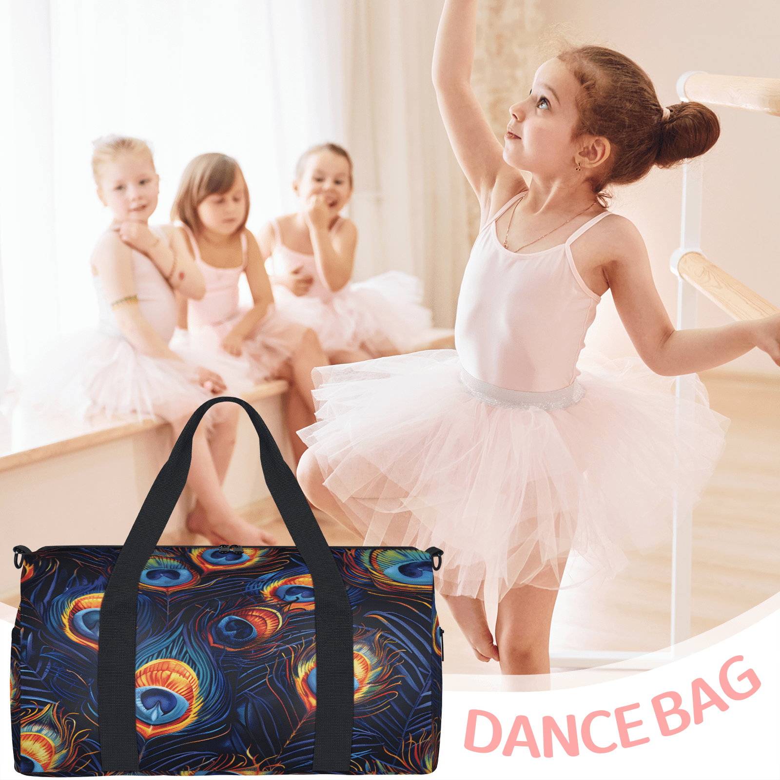 Herdesigns Wild Animal Peacock Feather Gym Bag for Women, Duffle Bag for Travel Sport, Lightweight Waterproof Carry on Weekender Dance Yoga Workout Bags