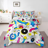 Homewish Teens Abstract Hippie Memphis 3 Pieces Queen Comforter Set,Contemporary Abstract Art Ultra Soft Bedding Sets,Minimalist Geometric Bedding Comforter Set,Super Cozy Room Decor,Reversible