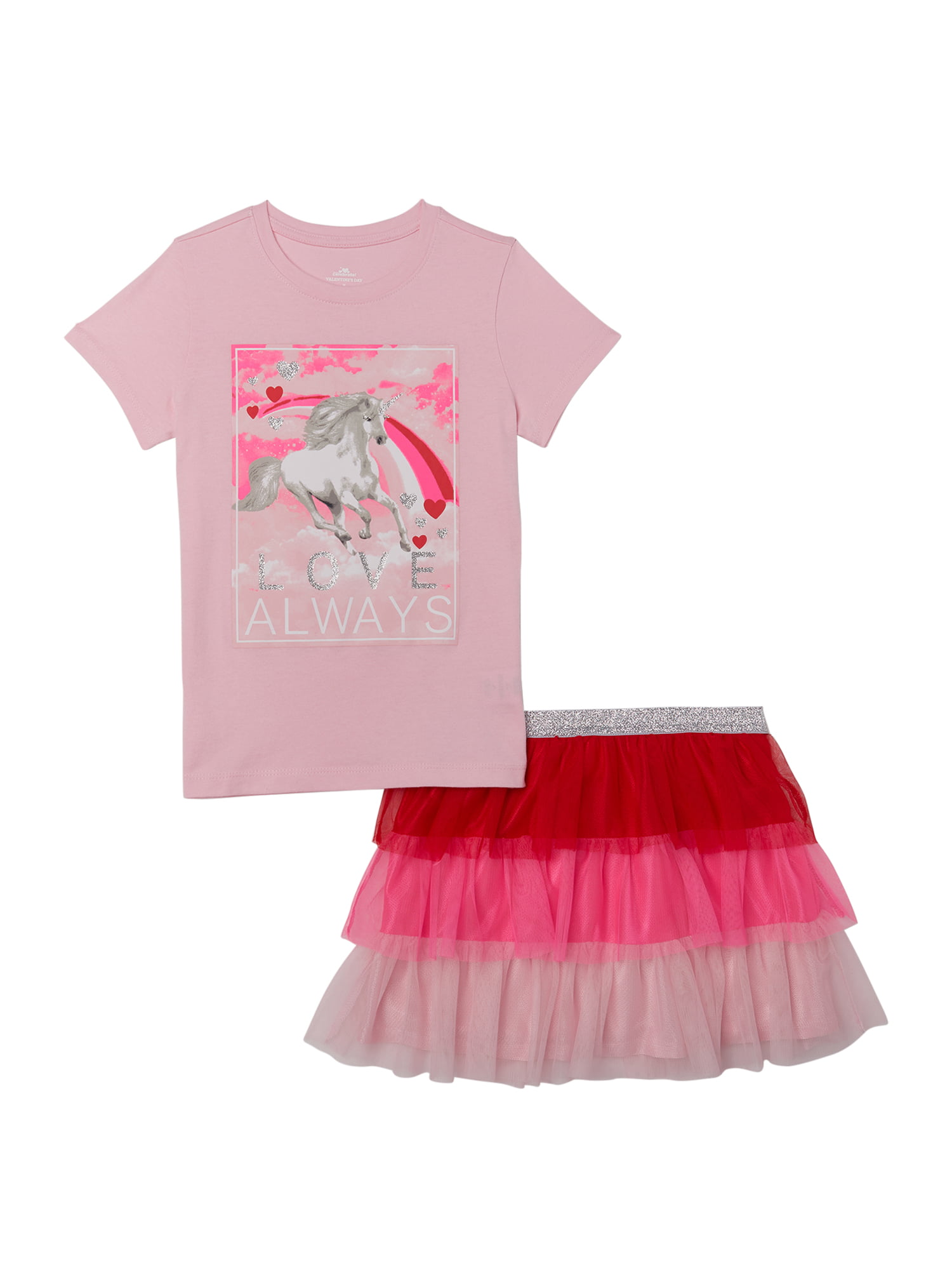 modtagende butik automatisk Valentine's Day Girls' 4-18 Printed T-Shirt & Ruffled Skirt, 2-Piece Outfit  Set (Little Girls & Big Girls) - Walmart.com
