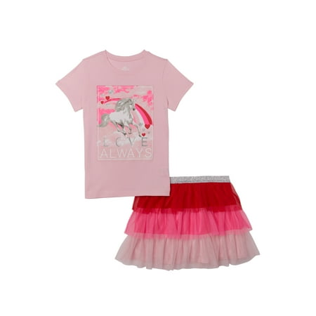 Valentine's Day Girls' 4-18 Printed T-Shirt & Ruffled Skirt, 2-Piece Outfit Set (Little Girls & Big Girls)