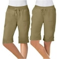 thumbnail image 2 of biudgviw Womens Cargo Shorts Drawstring Elastic Waisted 6 Pockets Rolled Hem Knee-Length Wide Leg Outdoor Hiking Lightweight Bermuda Shorts, 2 of 7