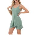 thumbnail image 2 of Summer Dresses For Women Plus Size Solid Color Casual Versatile Twisted Strap Round Neck Women's Summer Flowy Maxi Dress — Green∣XL, 2 of 9