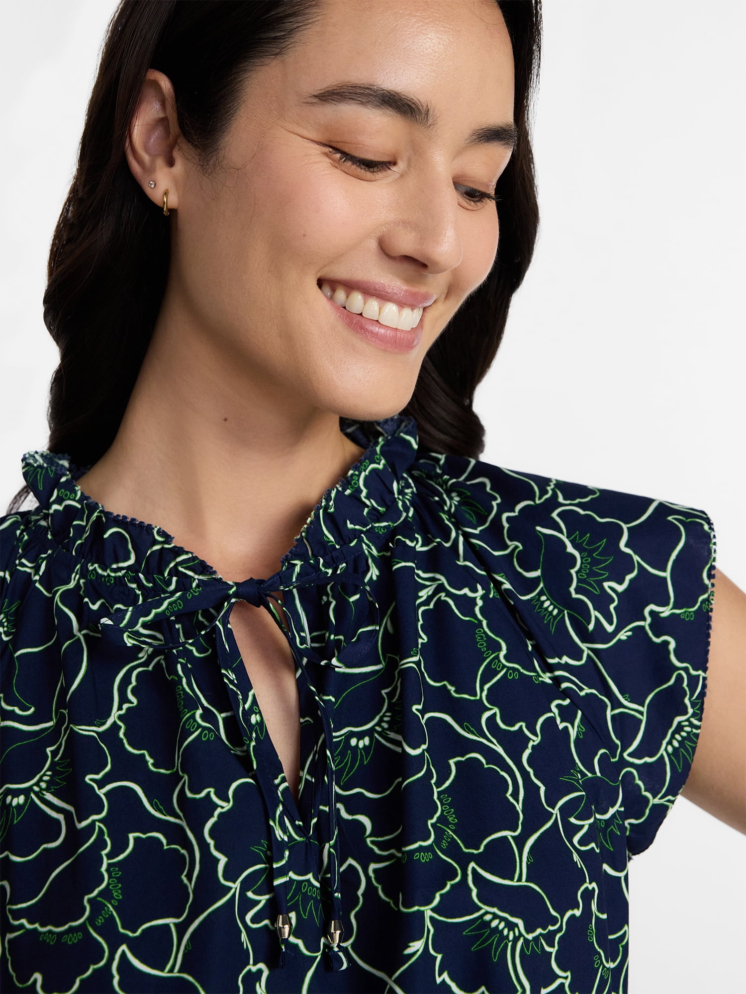 Time and Tru Women's and Women's Plus Tiered Cotton Mini Dress with Flutter Sleeves, Sizes XS-4X