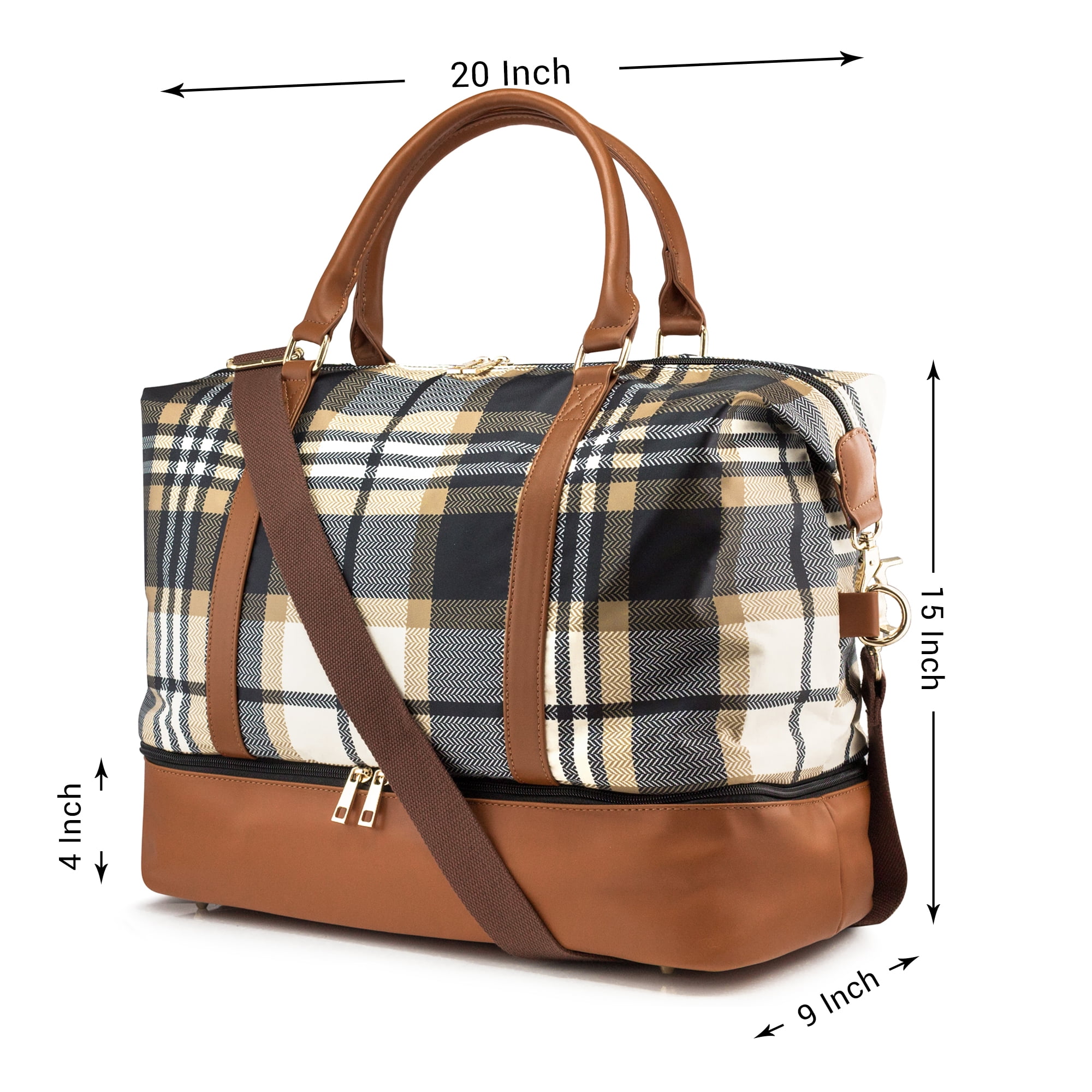Gearonic Unisex 20” Weekender Duffel Bag, Coffee Plaid