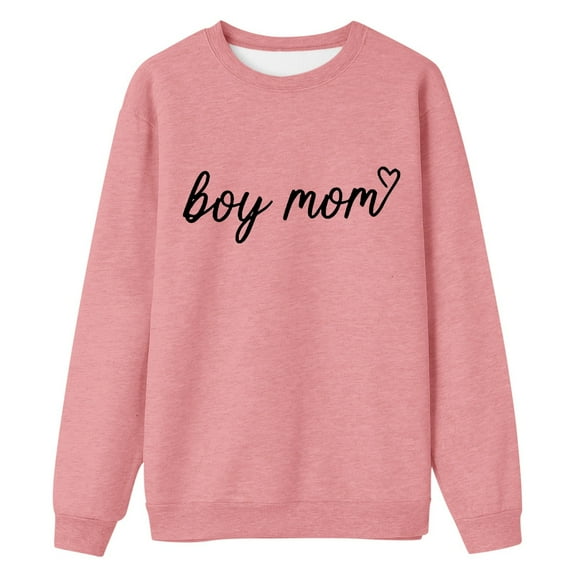 FYEGRE Boy Mom Sweatshirt for Women Long Sleeve Boy Mom Shirt Funny Graphic Mama Sweatshirt Gifts for Christmas Pink XL