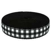 Country Brook Design® 3/4 inch Black & White Buffalo Plaid Ribbon on Black Nylon Webbing, 5 Yards