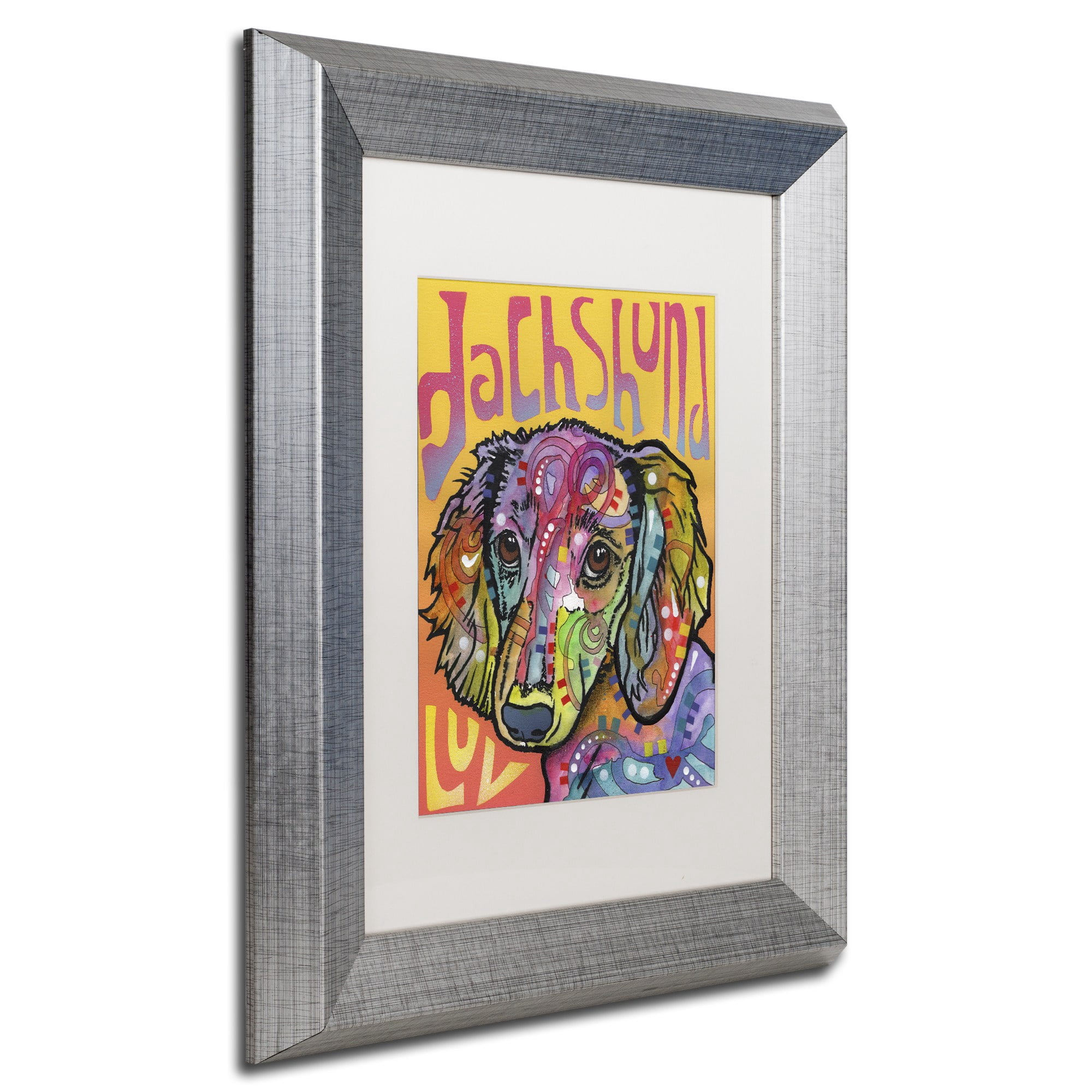 Trademark Fine Art 'Dachshund Love' Canvas Art by Dean Russo, White Matte, Silver Frame