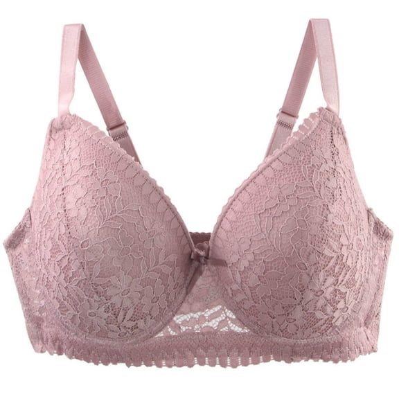 Ohufall Women's Plus Size Lace Bra Underwire Lifting Lightweight Bra Solid Color Push Up Underwear