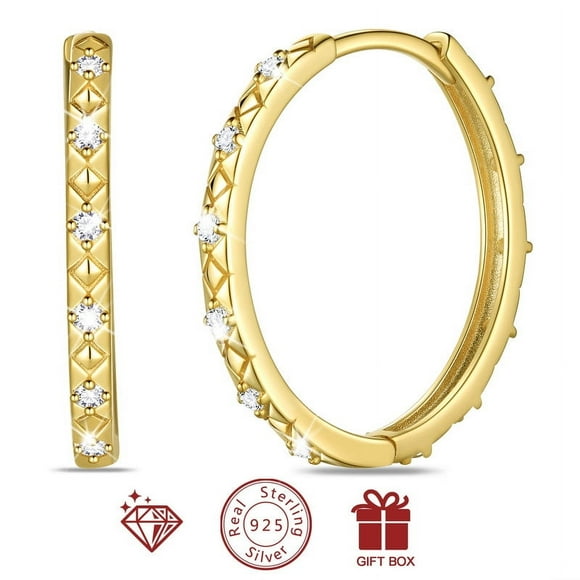 Beautlace 14K Gold over Silver Hoop Earrings for Women, 24mm Filigree Design with 5A Cubic Zirconia Earrings Hoops Christmas Birthday Mother's Day Jewelry Gift for Her