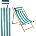 thumbnail image 1 of Silla de playa plegable de lona con almohada, 44 x 17 pulgadas, rayas verdes y blancas, para salón informal, de repuesto, para exteriores, 1 of 9