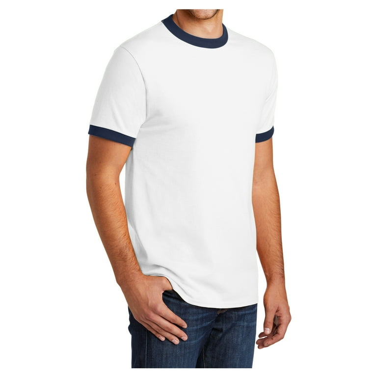 Mens Short Sleeve Core Cotton Soft Classic Ringer Tee White/Navy