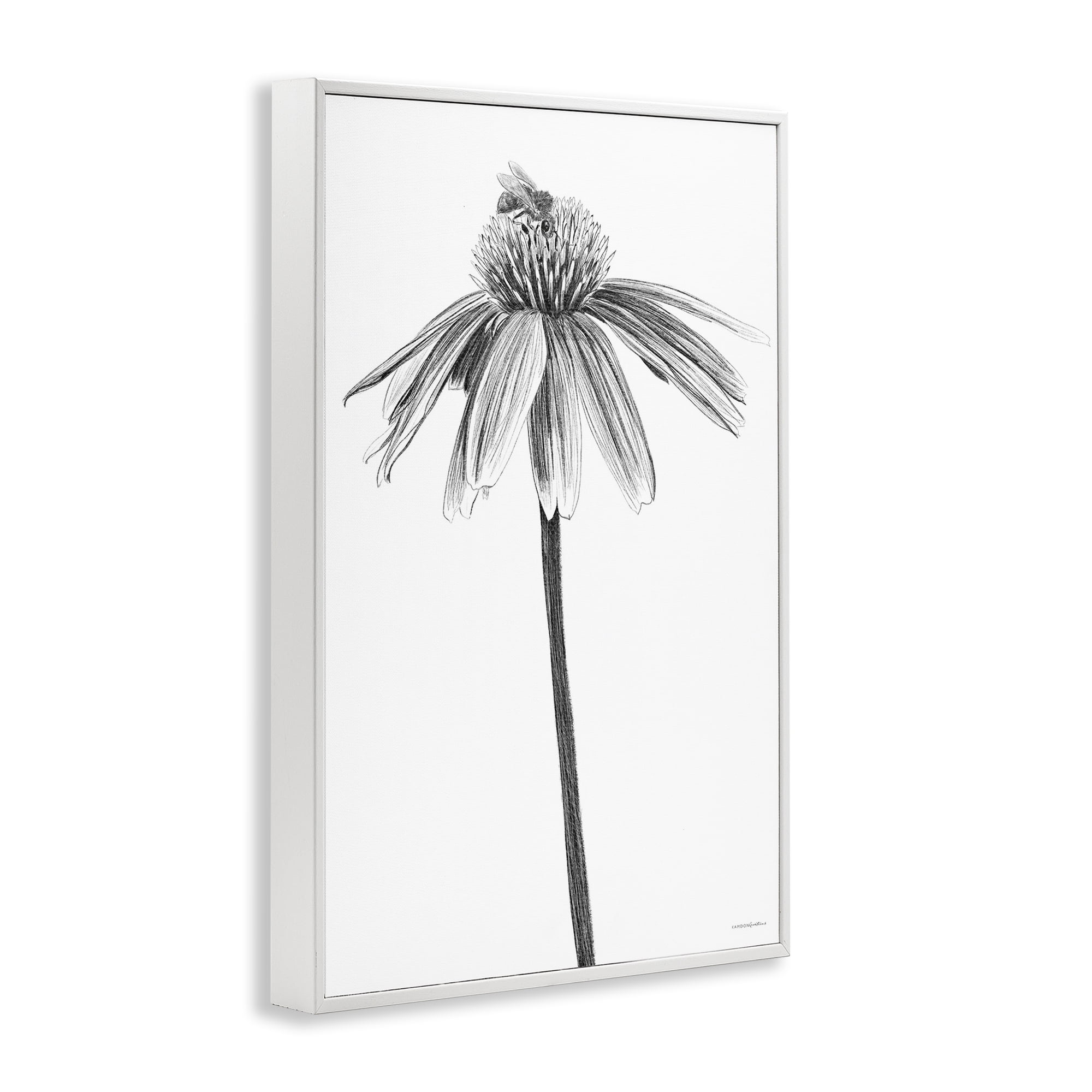 Stupell Industries Simple Daisy Sprig Botanical & Floral Drawing White Framed Art Print Wall Art, 20 x 30