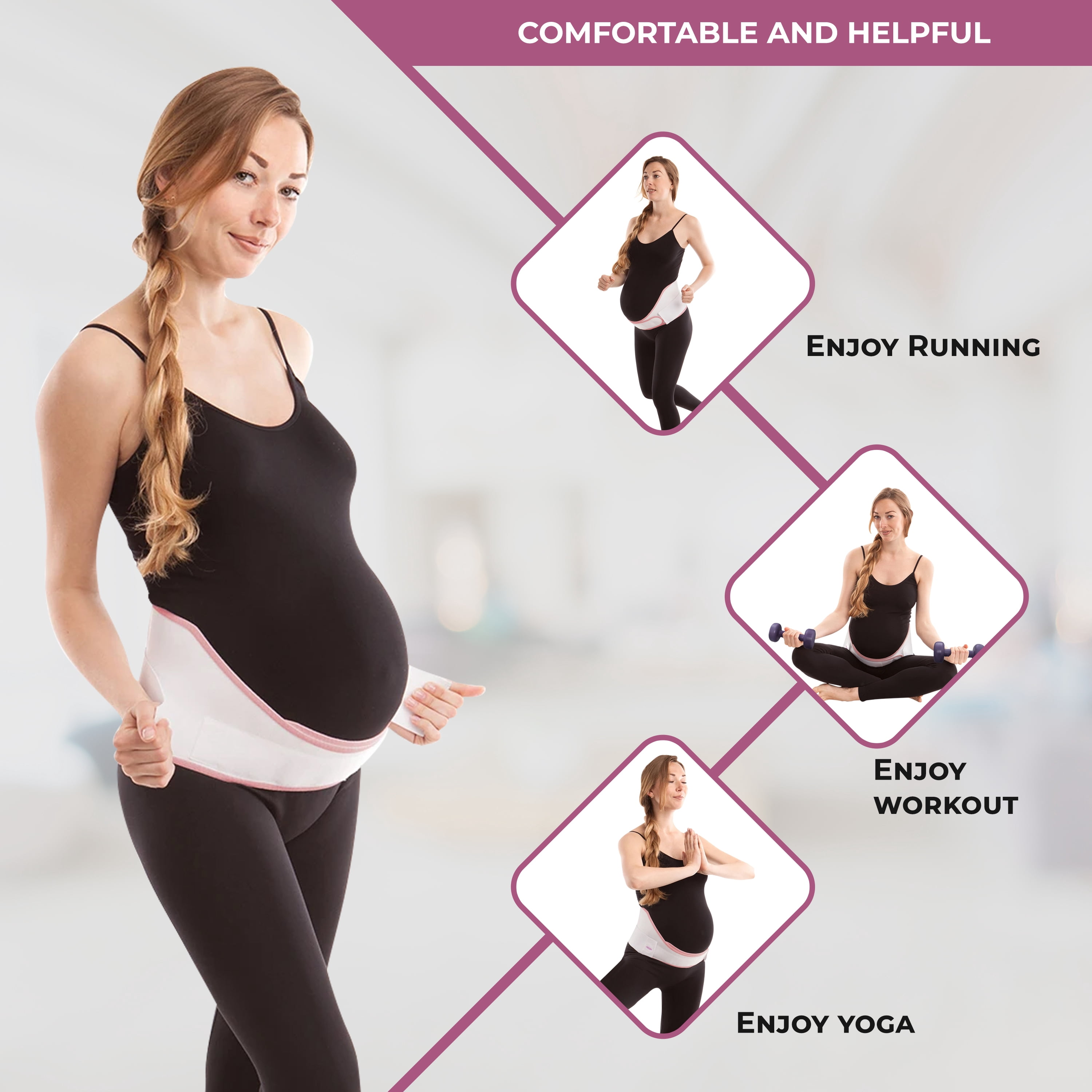 GABRIALLA Elastic Pregnancy Belly Band for Pregnant Women, Adjustable Maternity Belt, MS-96 (White with Pink, Large)