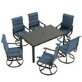 thumbnail image 2 of POTEBAN 7-Piece Outdoor Dining Set with High-Back Padded Swivel Chairs & Iron Rectangle Table for 4-Person, Black & Navy Blue, 2 of 7