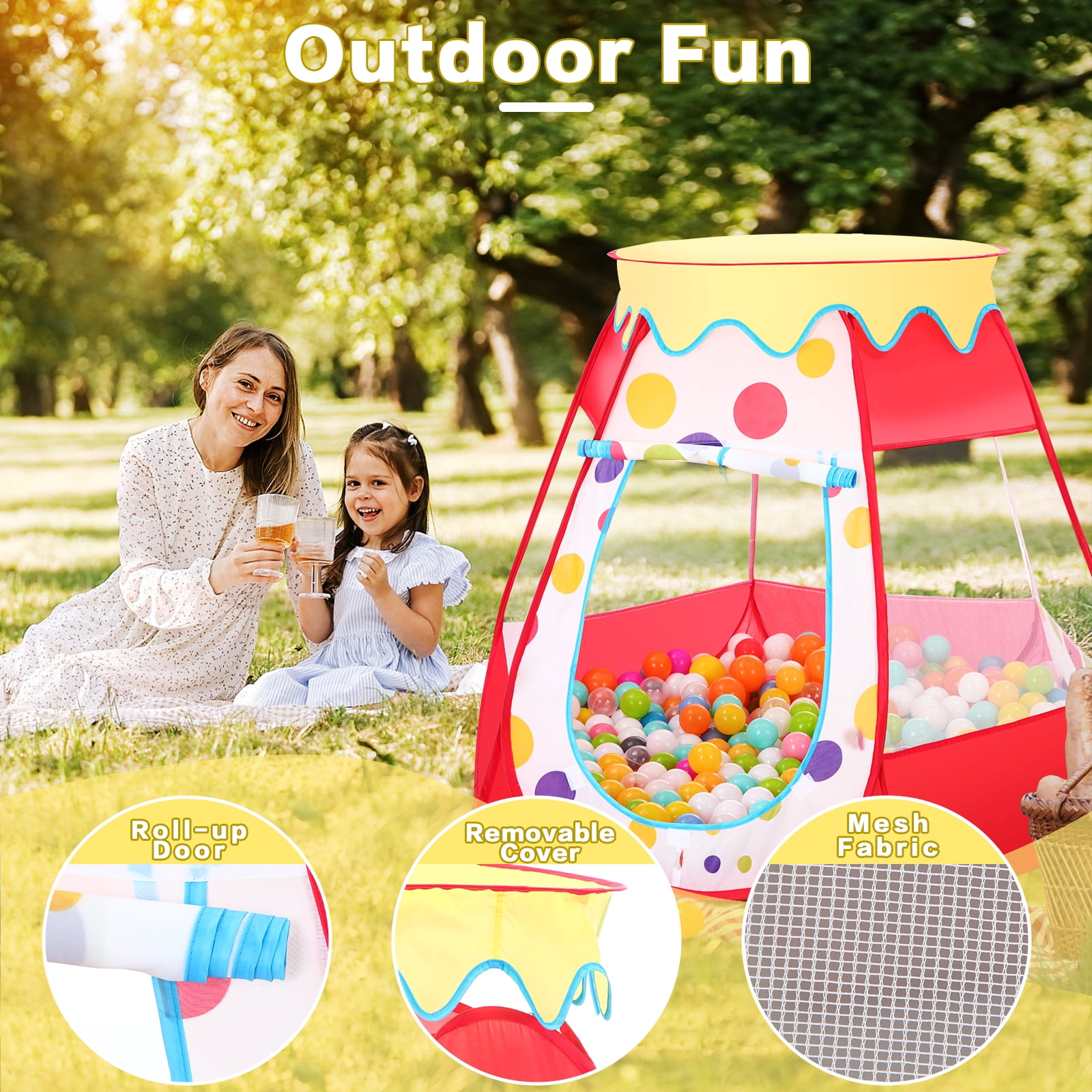 PigPigPen Children's Educational Mesh Ball Pit Gift for Toddlers and Kids with 50 Balls, Indoor Outdoor Play Tent
