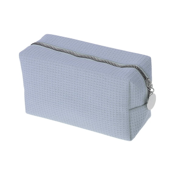 Unique Bargains 1 Pc Waffle Plaid Pattern Makeup Bag for Travel Light Blue Polyester
