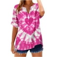 thumbnail image 2 of JTZGDY Linen Shirts for Women Casual Short Sleeve Tie Dye Gradient Color Print Button Down V Neck Graphic T-Shirts Trendy Bleached Beach Vacation Tees Tops Pink#07 L, 2 of 5