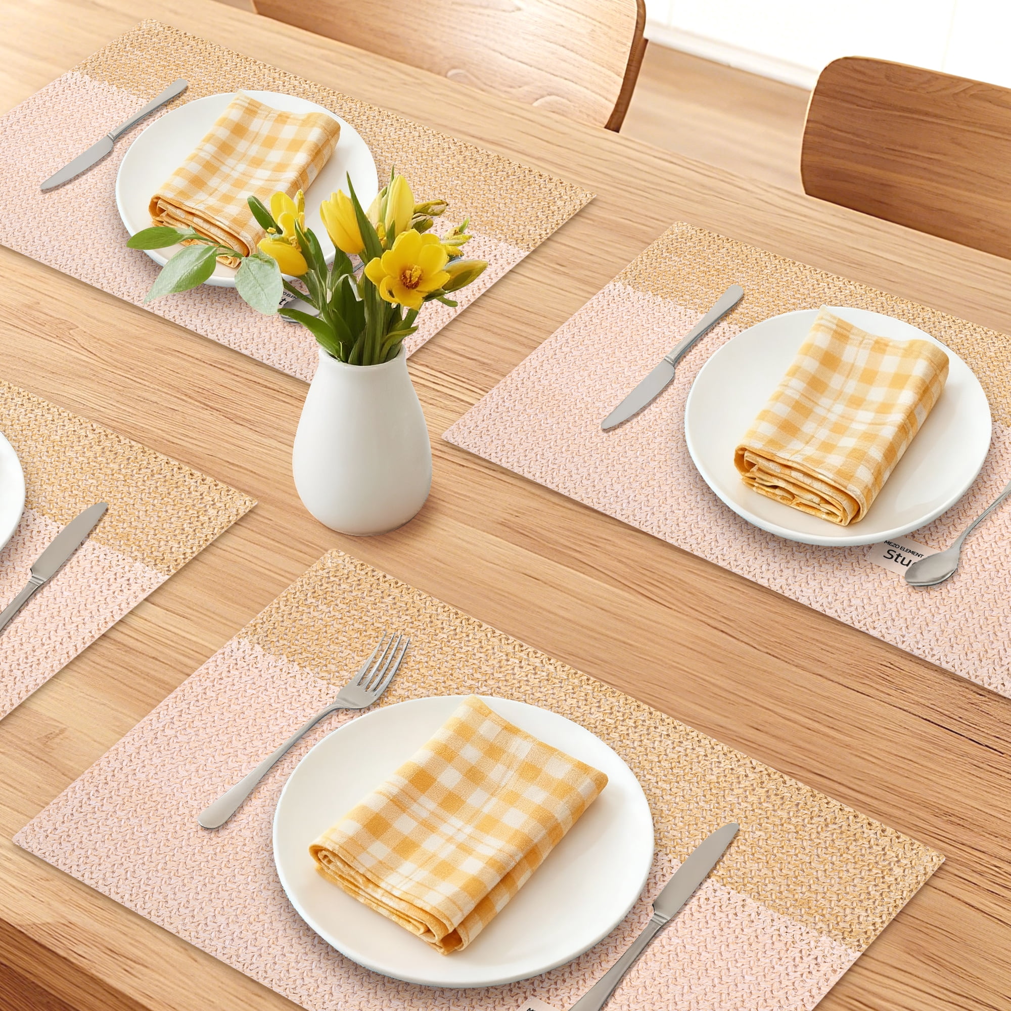 Unique Bargains Polyester Rectangular Placemats 4pcs Brown 17.7"x11.8"