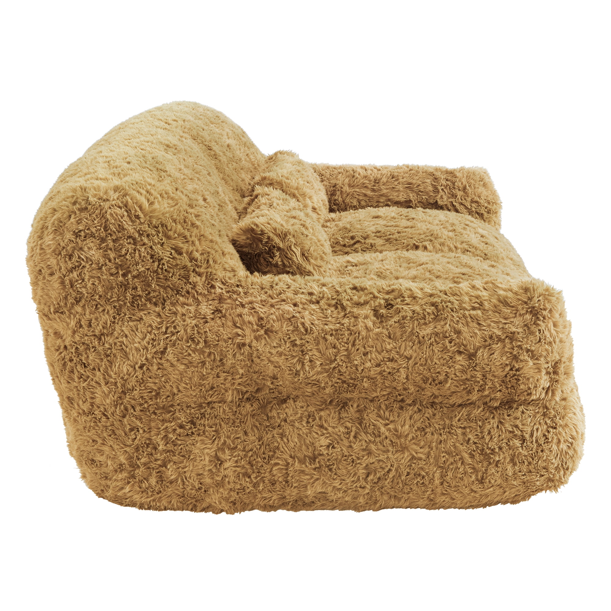Spruce & Spring Ultra-Plush Fleece Lazy Sofa with Pillow & Blanket, Cozy Bean Bag Loveseat for Living Room & Bedroom, Gloden Glow-Sherpa