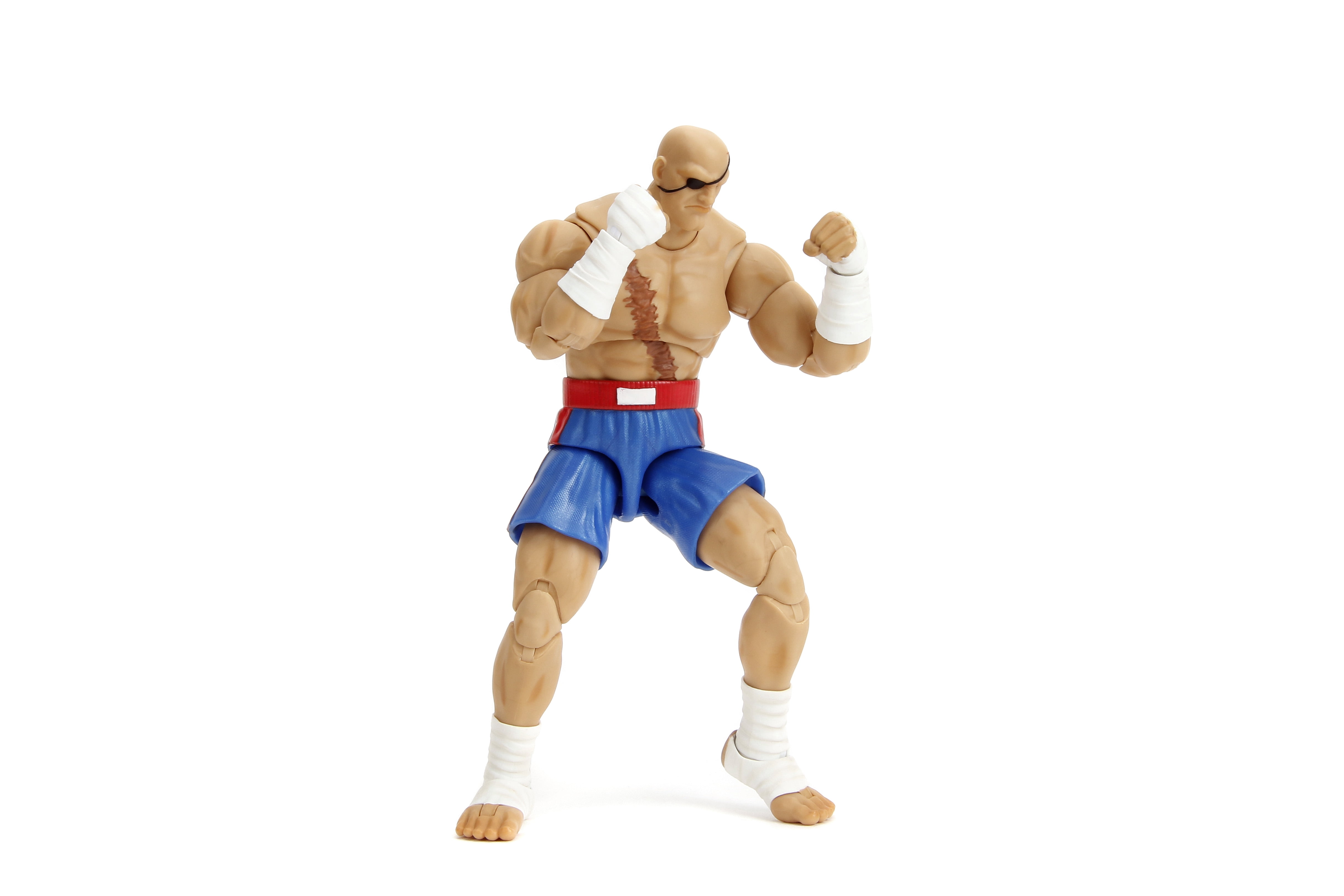 Street Fighter II Sagat Deluxe 1:12 Scale Action Figure by Jada Toys - Highly Articulated, Tiger Shot Accessory & Stand, 7.6" Tall