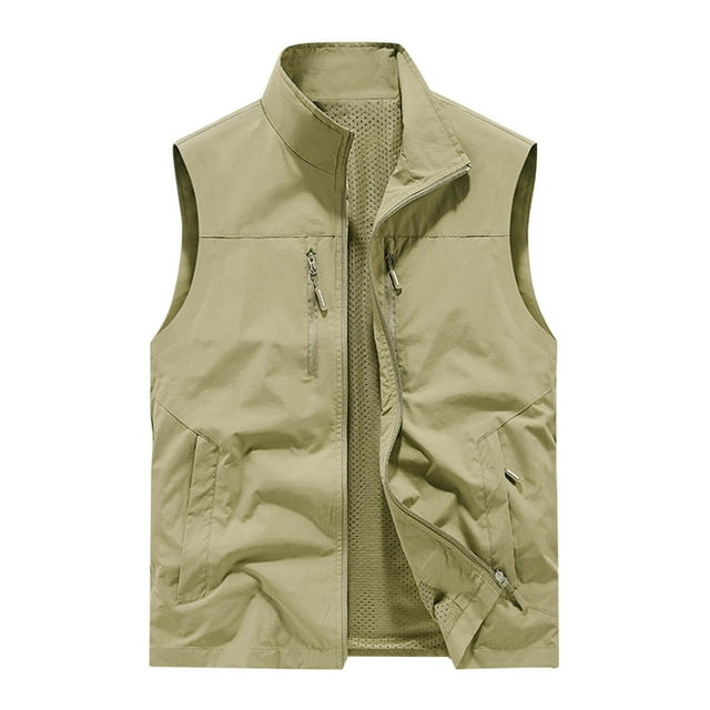 Veste d'Extérieur pour Hommes, Coupe Ample avec Multiples Poches, Tissu Polyester, Manches Longues, Sans Capuche, Vert Militaire, pour Randonnée et Tenue Décontractée