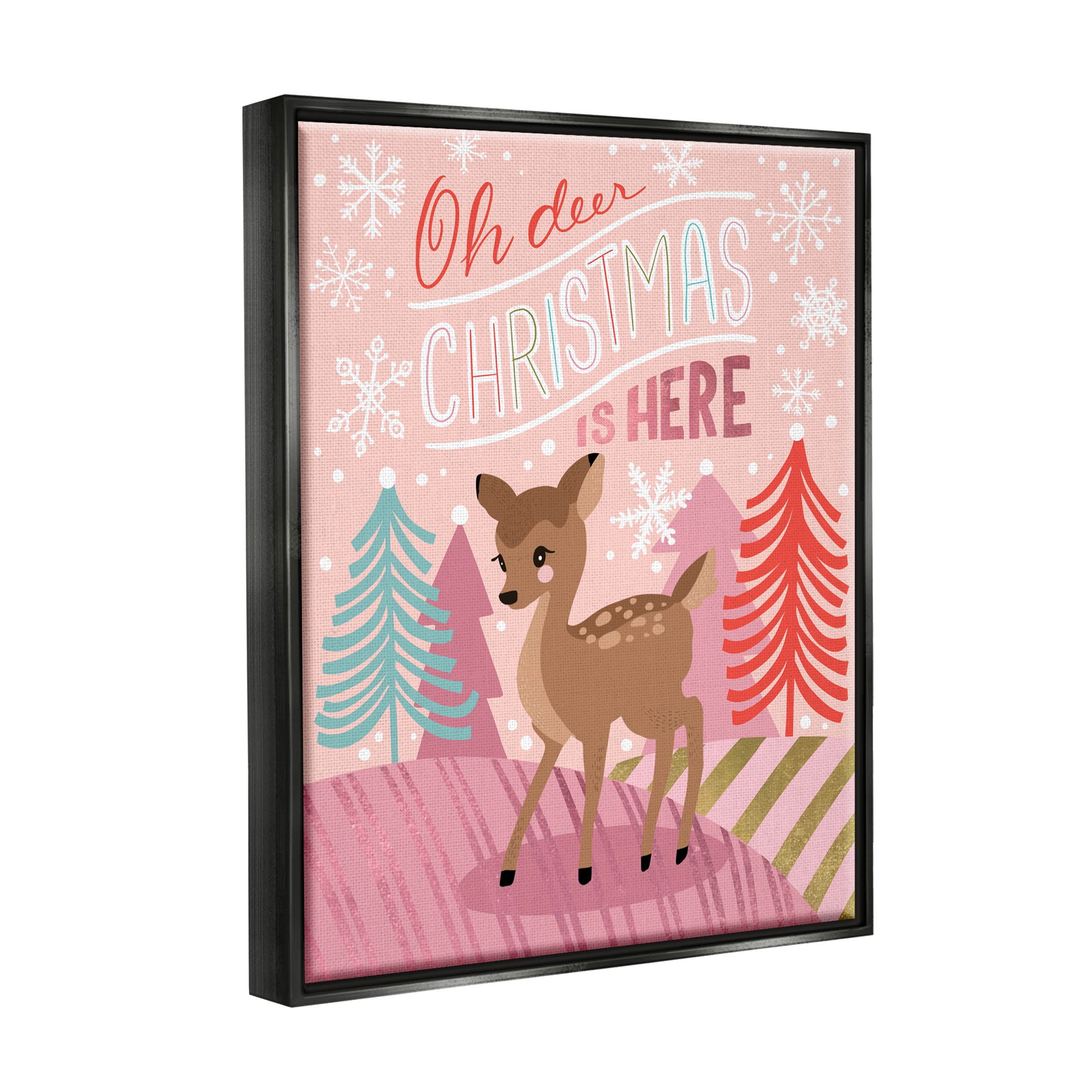 Oh Deer Christmas Is Here Phrase Holiday Graphic Art Jet Black Framed Art Print Wall Art