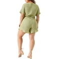 thumbnail image 3 of Agnes Orinda Women's Plus Size Rompers Spring Summer Short Sleeve Front Tie Beach Short One Piece Jumpsuits 4X Grass Green, 3 of 6