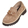 thumbnail image 3 of Women's Chunky Platform Loafers, Trendy Suede Slip On Shoes with Gold Chain Detail, Comfortable Lug Sole Block Heel Pumps, Plus Size Available for Wide Feet, Fashionable Casual Dress Shoes, 3 of 10