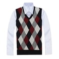 thumbnail image 4 of Riecok Mens Argyle Sweater Vest Sleeveless V Neck Pullover Sweaters Lightweight Solid Winter Tops with Pockets Red 2XL, 4 of 6