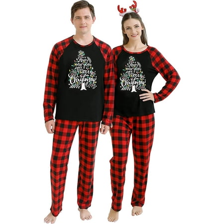 

Christmas Pajamas Sets for Couples.Christmas Tree Prints Red Black Plaid Family Pjs Matching Set Sleepwear Xmas Men Women