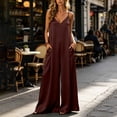 thumbnail image 2 of Tqyyweavej Jumpsuits for Women Sleeveless One Piece Deep V Neck Palazzo Overalls Wide Leg Spaghetti Strap Satin Romper with Pockets, 2 of 8
