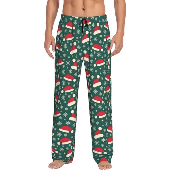Vsdgher Santa Hat Joy Green Festive Mens Pajama Pants Sleep & Lounge Pants, PJ Pants-Small