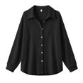 thumbnail image 5 of Women's Openwork Lapel Shirt, Long Sleeve Button Down Blouse, Breathable Loose Fit Top, Cutout Detail Casual Shirt, Woven Fabric Tunic Style Top Black XL, 5 of 5