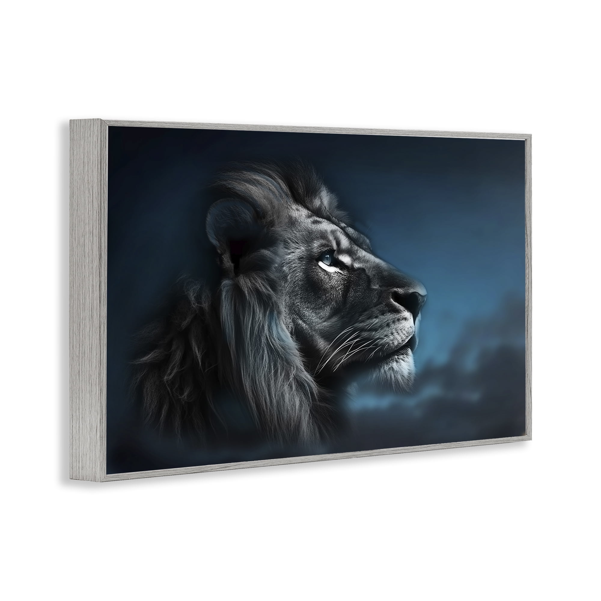 Stupell Industries Intense Gazing Lion Animals & Insects Painting Gray Framed Art Print Wall Art, 24 x 16