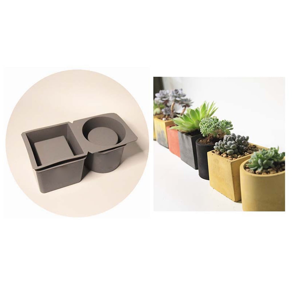 Techinal Concrete Flowerpot Mold Sqaure Round Resin Succulent Plants Pot Silicones Molds