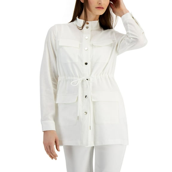 Anne Klein Petite Linen Blend Anorak Jacket Bright White PXL