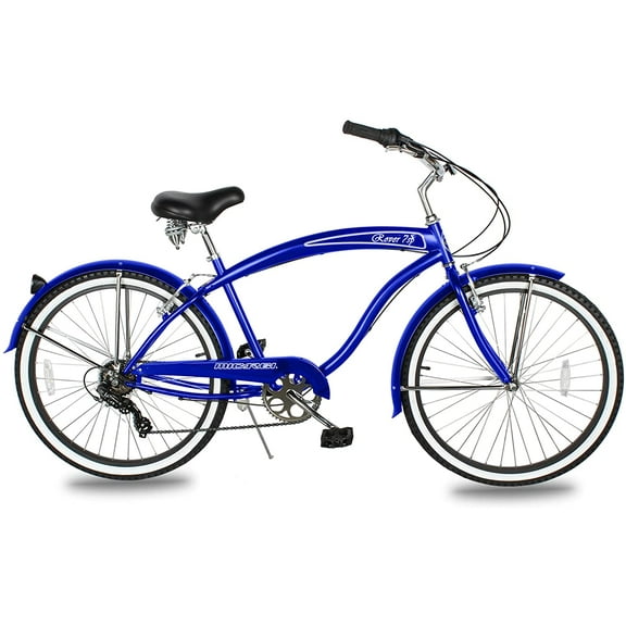 Micargi ROVER 7 Speed 26" Beach Cruiser Shimano TX-35 7 Speed V-Brake Stainless Steel Spokes One Piece Crank Alloy Matte Black Rims 36H With Fender Color: Dark Blue/ Black