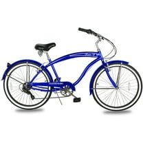 Micargi ROVER 7 Speed 26" Beach Cruiser Shimano TX-35 7 Speed V-Brake Stainless Steel Spokes One Piece Crank Alloy Matte Black Rims 36H With Fender Color: Dark Blue/ Black