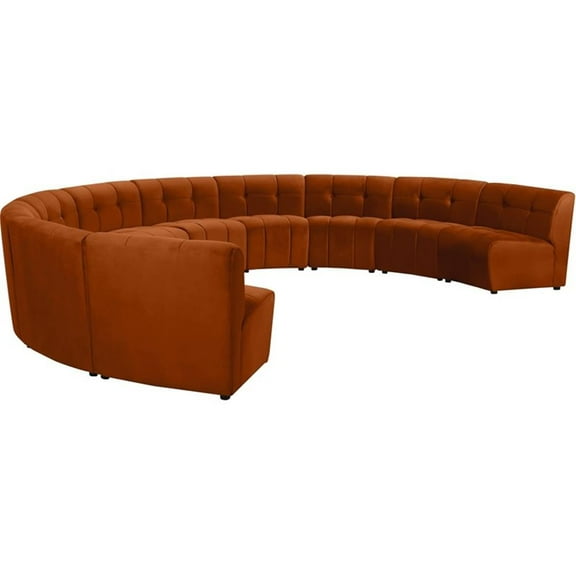 Maklaine Contemporary Cognac Velvet Tufted Upholstered Modular 10 Piece Sectional Sofa