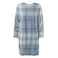 thumbnail image 6 of Women's Round Neck Casual Long Sleeve Plush Plaid Print Dress for Winter Lounging and Casual Outfits,Blue,L, 6 of 7