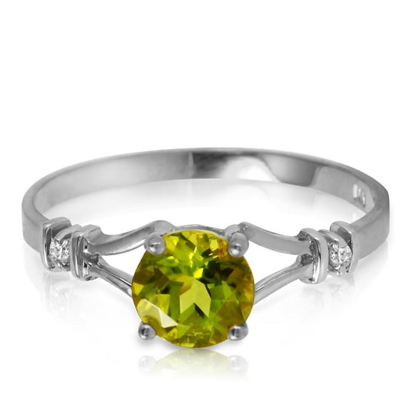 Galaxy Gold GG 14K White Gold 0.87 CTW Natural Diamonds and Peridot Ring - August Birthstone - Abundance & Joy - Sizes 5.5 to 11 - Fine Jewelry for Women