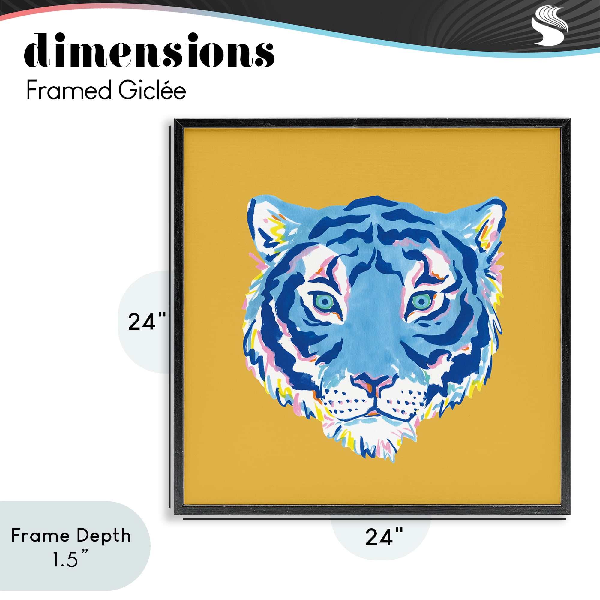 Stupell Industries Blue Tiger over Yellow Black Framed Giclee Art, design by Karolina Sato
