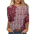 thumbnail image 1 of HKEJIAOI Hauts à Manches 3/4 pour Femmes Blouse Tunique Imprimé Floral L Blouse d'Été, 1 of 5