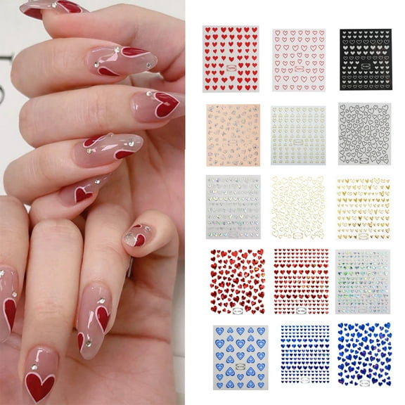 Dengjunhu 4PCS Valentine's Day Nail Art Stickers Red&Blue Love Heart Nail Supplies Self-Adhesive Nail Foil Decals Heart Romantic Designs Beauty DIY Nail Decorations for Woman Girls
