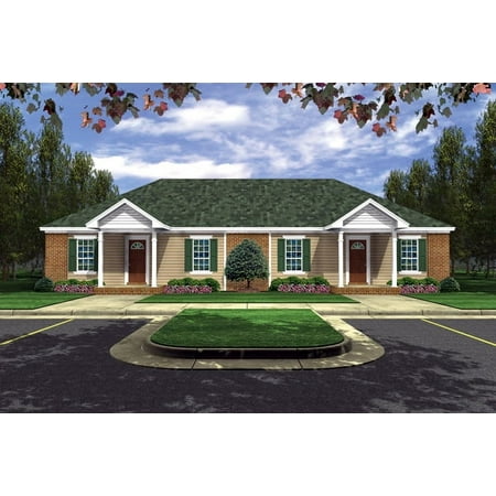 House Plan Gallery - HPG-0701 - 701 sq ft - 2 Bedroom - 1 Bath Small Duplex House Plans - Single Story Printed Blueprints - Simple to Build (5 Printed Sets)
