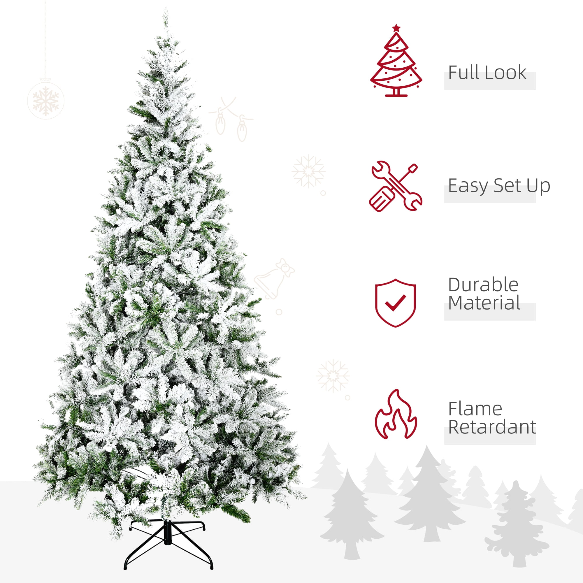 7.5ft Snow Flocked Christmas Tree Auto-Open Branches Flame Retardant Indoor Holiday Decor