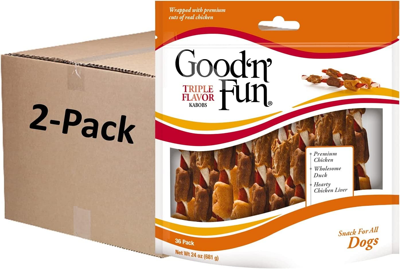 Good'n'Fun Triple Flavored Rawhide Kabobs for Dogs, 24 oz 36 Count (P